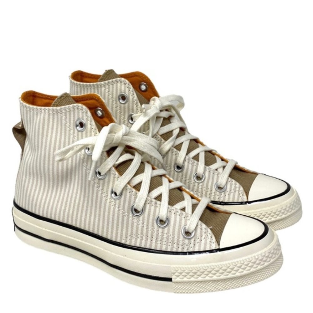 Converse White and Tan Striped Sneakers
